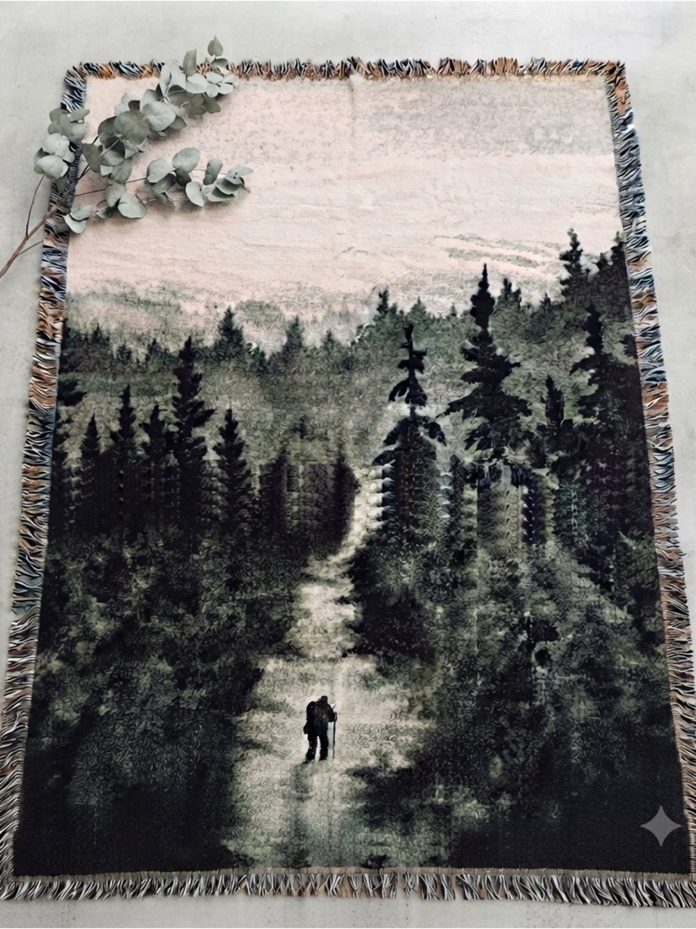Strike Gently Co Journey Cotton Hiker Pine Forest Woven Throw Blanket Tapestry